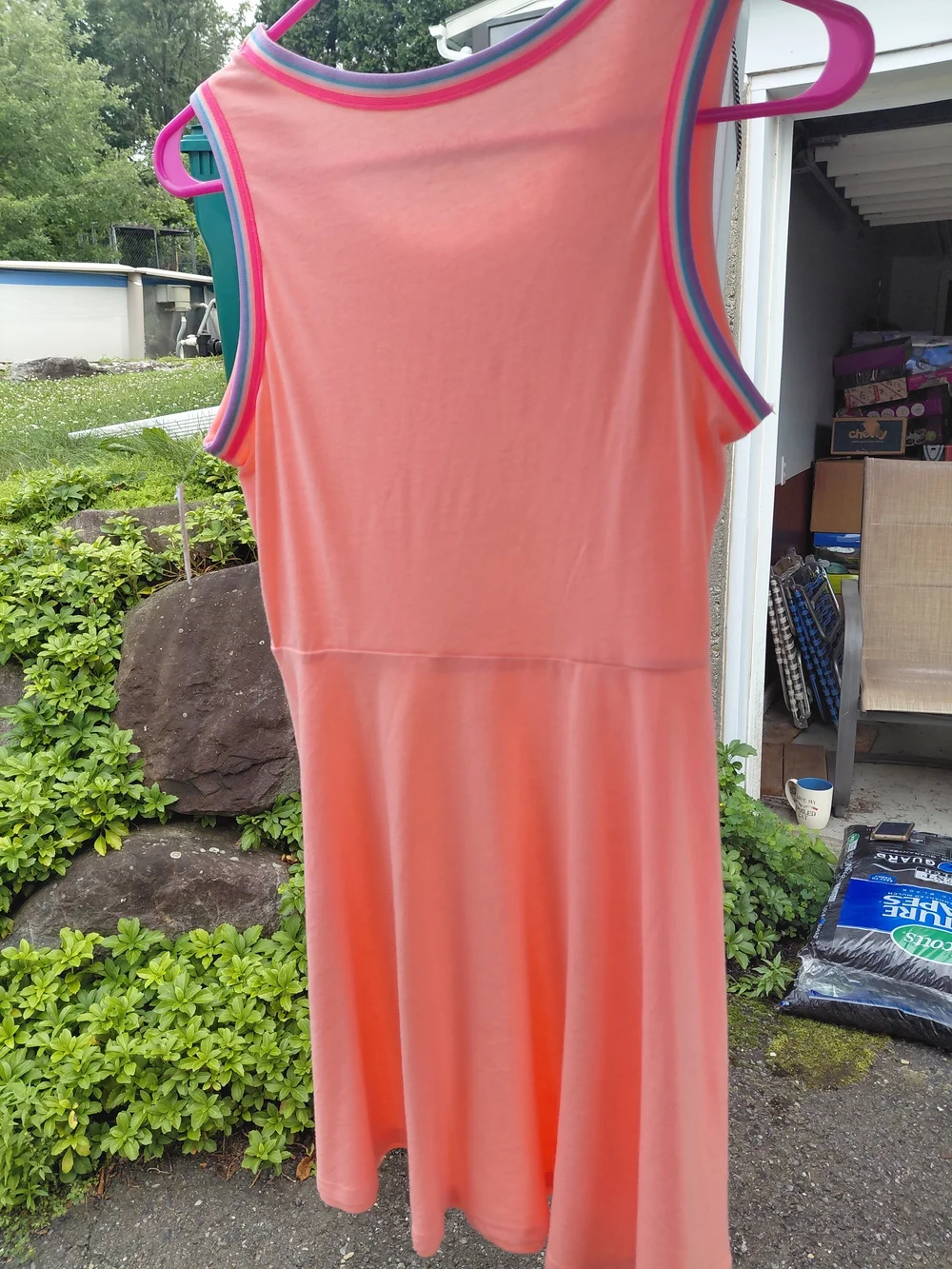 New Children's Place Coral Sleeveless Tank Dress with Multi-Stripe Trim